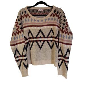 PINK‎ ROSE OVERSIZE KNIT SWEATER SIZE XL TRIBAL PRINT